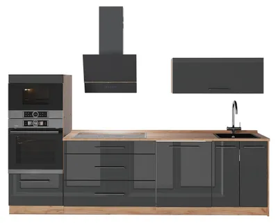 Obrázek produktu pro Kuchyňský kout Vicco Fame-Line Antracitový vysoký lesk/Zlatý mocný dub 280 cm, PD Dub, Model 64684