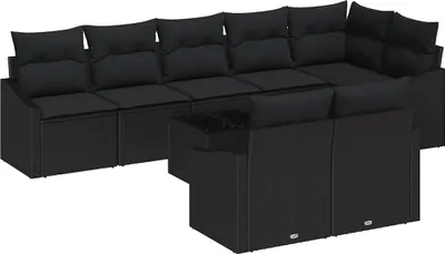 Immagine prodotto di vidaXL Set di divani con cuscini 9 pezzi in polirattan nero