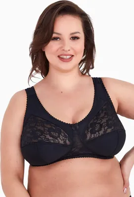 Produktbild von GAIA Damen Soft-BH Melodia ohne Bügel – hoher Mittelsteg, elastische Spitze, breite Träger, komfortabler Halt - Schwarz E120