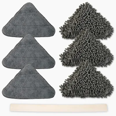 Immagine prodotto di Set di ricambi per mop triangolare, composto da: 3 panni in microfibra, 3 testine in microfibra a pelo lungo, spazzola per la pulizia dei vetri, adatto a tutti i tipi di pavimento