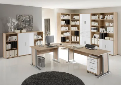 Produktbild von Arbeitszimmer OFFICE LINE 220 inkl. Highboard, Büromöbel-Set in Eiche Sonoma / weiß