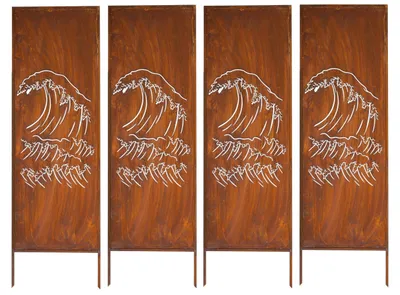 Produktbild von Sichtschutz Metall 4x - 160 x 50 cm - Edelrost - Rostoptik Sichtschutz für Garten - Sichtschutzelement - Sichtschutzwand - Gartendekoration Zaun Rost