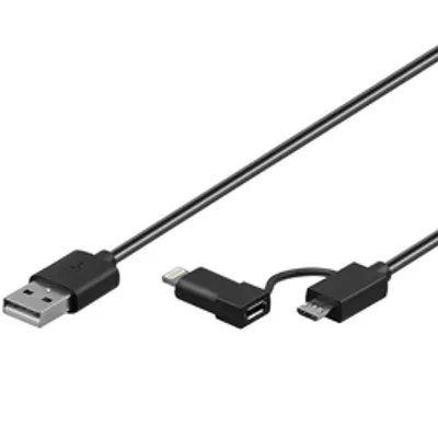 Produktbild von Goobay 43723 Micro & Lightning Combo-Kabel, 2in1, Schwarz, 1 m - MFi Lade- und Synchronisations-Kombikabel für Apple iPhone/iPad und Android-Geräte (Schwarz)