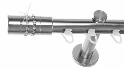 Produktbild von Innenlauf Gardinenstange Edelstahl Look 20mm Wandträger 1-läufig Kristall, Länge wählbar H30 E80
