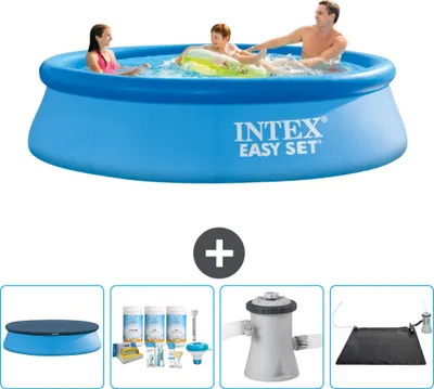 Produktbild von Intex runder aufblasbarer Easy Set-Pool – 305 x 76 cm – Blau – im Lieferumfang enthalten Abdeckung - Wartungspaket - Filterpumpe für Schwimmbad - Solarmatte