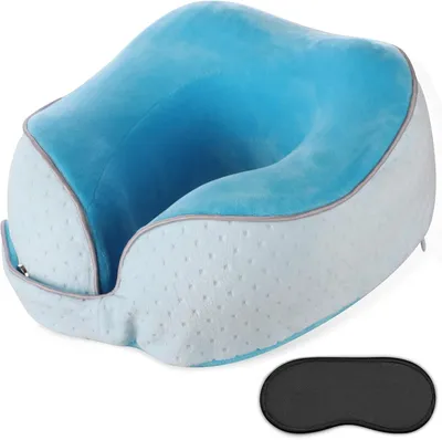 Produktbild von Reisekissen für den Nacken Bequemes U-förmiges Nackenkissen für Flugzeuge aus 100% Memory Foam in Hellblau