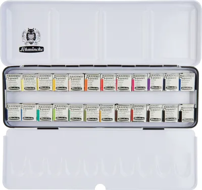 Produktbild von Schmincke AKADEMIE Aquarellkasten 24 Farben Set 7x22 cm Malerei Künstlerbedarf
