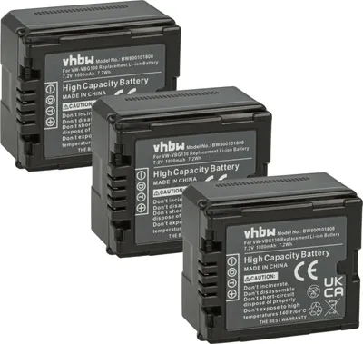 Produktbild von vhbw 3x Akku kompatibel mit Panasonic HDC-DX1, HDC-HS300, HDC-HS20, HDC-HS200, HDC-HS100 Videokamera Camcorder (1000 mAh, 7,2 V, Li-Ion) + Infochip