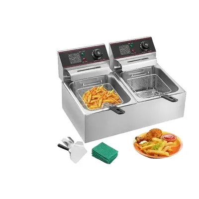 Obrázok produktu pre Elektrická fritéza s dvoma nádržami, nastaviteľná regulácia teploty, 2 x 6 litrov