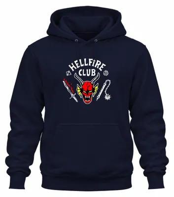 Produktbild von HELLFIRE CLUB Dämon Schädel Hörner D20 Flammenschwert Hoodie Kapuzenpullover, Navy, S