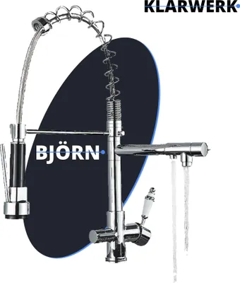 Obrázok produktu pre BJÖRN | 3-cestná chrómová filtračná batéria pre gastronómiu 2 sprchy | pružinová nerezová osmotická batéria pre kuchyňu | reštauračná batéria s dvojit