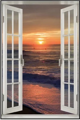 Produktbild von Wallario Wandbild mit Fenster-Illusion: Sonne über dem Meer, Größe: 61 x 91,5 cm, Poster mit schwarzem Aluminiumrahmen