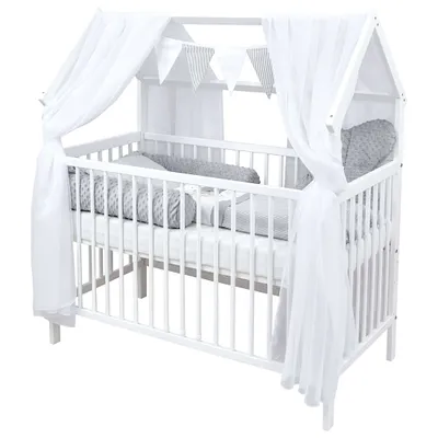 Produktbild von Baby-Delux Hausbett Kinderbett Gitterbett weiß 60x120 Schutzgitter Beißschienen Matratze Bett Set Loving Bears