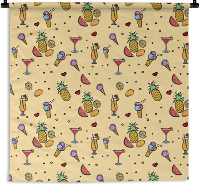 Produktbild von MuchoWow® Wandteppich Wandbehang Sommer - Obst - Cocktails - Muster 60x60 cm Tapisserie Dekoration Wandtuch - Dekorationen - Wand Decke