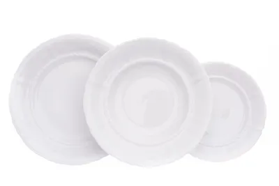 Zdjęcie produktu dla Zestaw talerzy Sonata, biała koronka, biała porcelana, Leander, 18 szt