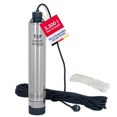 Produktbild von T.I.P. Tiefbrunnenpumpe AJ 4 Plus 55/50, Fördermenge max. 3.300 l/h, Leistung: 800W, Förderhöhe max. 50 m