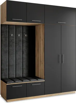 Produktbild von Masseno Garderobe-Set REMA 200/240/60 cm Modern Garderobenschrank Eiche Wotan, Veloursstoff MONOLITH 95 (Schwarz)