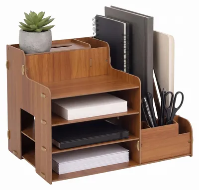 Produktbild von Relaxdays Dokumentenablage, DIN A4, Stehsammler, Büro, Home Office, HBT 28x37x29 cm, Schreibtisch Organizer, dunkelbraun