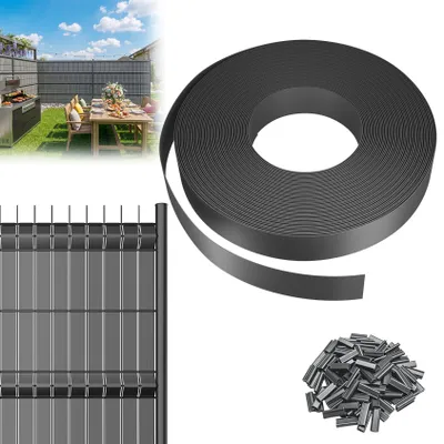 Produktbild von XMTECH PVC Sichtschutzstreifen 4,7 cm, Zaun Sichtschutzstreifen UV-beständig Wetterfest mit Clips, Zaun Sichtschutz Garten Balkon Terrasse, 65m, Grau