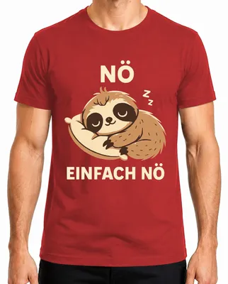 Imagen del producto de Camiseta roja para hombre, niños o niñas con el texto "Perezoso durmiendo" y el código "NÖ EINFACH NÖ". Diseño divertido y original. Ideal como regalo. Talla S