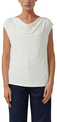 Productafbeelding van s.Oliver dames T-shirt – met een halslijn die naar beneden loopt, versierd met steentjes, mouwloos