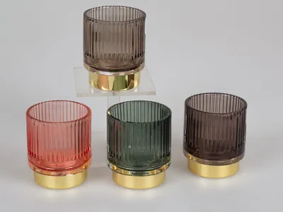 Produktbild von 4er SET Windlicht Teelichthalter H. 9 cm aus farbglas+Metall Trendfarben Formano