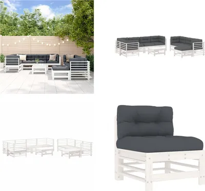 Image de vidaXL 10 pcs. Garden Lounge Set with Coussin White Massiv Wood - Garden Lounge Set - Garden Lounge Sets - Lounge Set - Outdoor Lounge Set