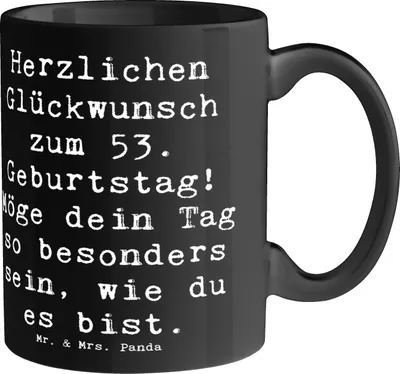 Produktbild von Mr. & Mrs. Panda Kaffeebecher Spruch 53. Geburtstag - Schwarz - Geschenk, Tasse, Teetasse, Ehrentag, kaffeetasse keramik, Pott, schöne Erinnerungen, Happy Birthday