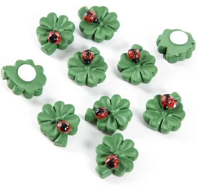 Produktbild von 12 kleine Kleeblätter mit Marienkäfer grün rot 2,5 cm