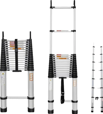 Produktbild von Teleskopleiter, leichtes Aluminium, 12 Stufen, Silber