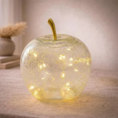 Produktbild von Apfel & 20er LED Licht & Timer Glas Dekoapfel transparent Ø 16 cm