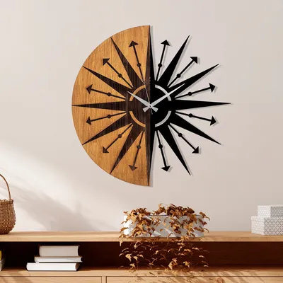 Image de Opviq, Wooden- TNL1174, couleur noyer,noir, horloges murales, 100% bois (épaisseur : 3 cm) / métal