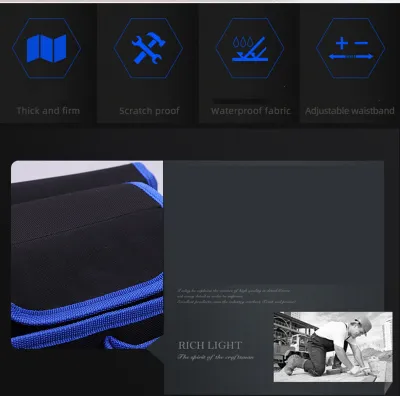 Image de Sac à outils multifonctions - Organiseur portable en tissu Oxford pour électricien avec ceinture, bleu, 23x13x22cm