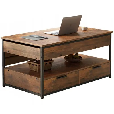 Image de Table basse en bois style loft, extensible, avec tiroirs, pour salon