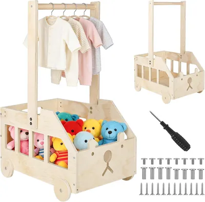 Produktbild von Geschenkkorb aus Holz für Babys mit Rollen und Griff, Schrank für Babypartys, Wäschekorb für Jungen und Mädchen, für Schwangerschaft und frischgebackene Eltern