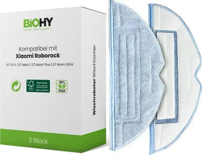 Produktbild von BiOHY Mikrofaser Wischtücher für Roborock Wischroboter, Roborock S8 / S7 / S7+/ S7 Maxv Ultra / Pro Ultra / S6 & S5, Bodenwischer Ersatzteile, Zubehör – S7 & S8 / 2er-Set