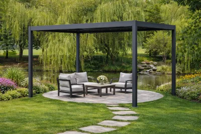 Produktbild von 300 x 400cm Aluminium Lamellendach Sevilla Anthrazit mit Handkurbel
