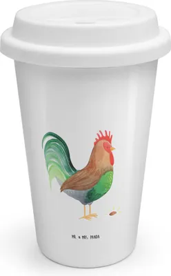 Produktbild von Mr. & Mrs. Panda Thermobecher Hahn Korn - Weiß - Geschenk, Bauernhof, To Go Becher, Natur, Kaffeebecher, Henne, ToGo, Eier, Mehrwegbecher