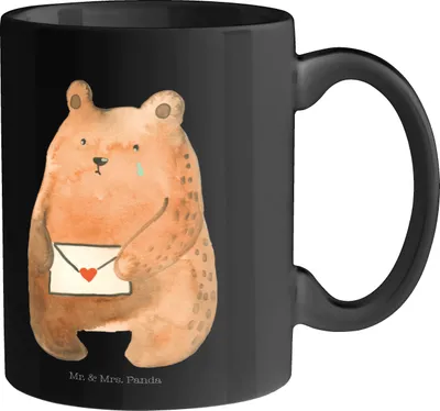 Produktbild von Mr. & Mrs. Panda Kaffeebecher Bär Vermissen - Schwarz - Geschenk, bedruckt, Tasse, Reise, Freundin, Verreist, Liebeskummer, Kaffeetasse, Teetasse, Freund, Becher