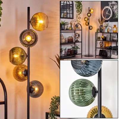 Produktbild von Cesaro Stehlampe aus Metall/Riffelglas in Schwarz/Grün/Blau/Gold/Klar, E14