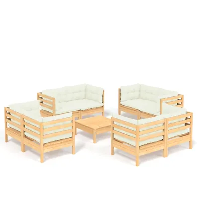 Produktbild von vidaXL 9-tlg. Garten-Lounge-Set mit Creme Kissen Kiefernholz