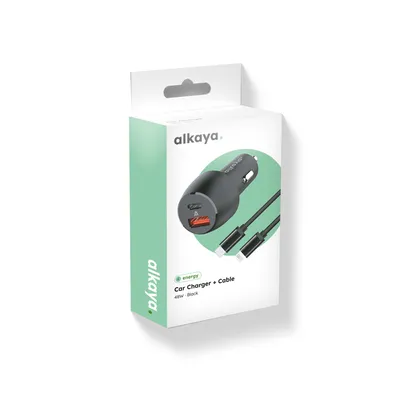 Imagen del producto de alkaya. iPhone 12, 12 Pro, 12 Pro Max, 13, 13 Pro, 13 Pro Max, 14, 14 Pro, 14 Pro Max. Cable de carga + adaptador para encendedor de coche de 48W. Set de cargador para coche, conector Lightning de 60W