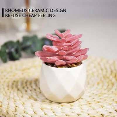 Produktbild von Kunstmatige Mini Vetplanten in Keramische Potten (Set van 4) - Levensechte Kunstmatige Mini Vetplanten in Rose, voor kantoor, huis en decoratief