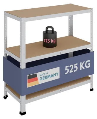 Image de Étagère métallique - Étagère de rangement - 90 x 90 x 40 cm - Galvanisé - 3 tablettes - 175 kg par tablette - Pour garage et cave