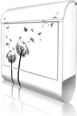 Produktbild von banjado Design Briefkasten Stahl weiß mit Zeitungsfach pulverbeschichtet "Pusteblume 2" 38x46x12,5cm & 2 Schlüssel - Postkasten A4 Einwurf inkl. Montagematerial [BKW 10361]