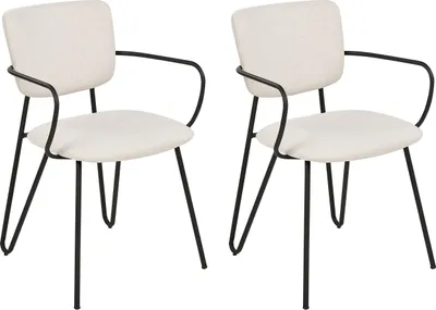 Obrázek produktu pro BELIANI Sada 2 jídelních židlí krémově bílá polyesterové látkové čalounění černé kovové nohy zaoblené opěradlo moderní design