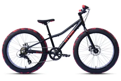 Produktbild von WYNN Fatbike 24 Zoll FAT1.0 schwarz-rot Rahmenhöhe 30 cm Kinder 7 Gänge mech. Scheibenbremse