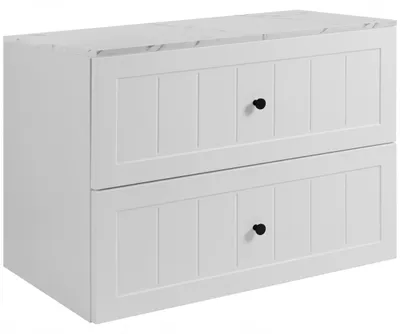 Image de Rodan | Meuble sous vasque 60 cm Blanc - Meuble suspendu - Plan effet marbre blanc