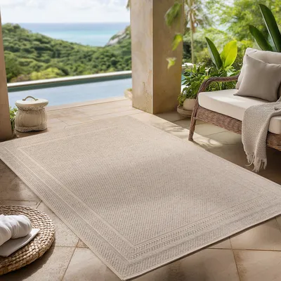 Produktbild von Outdoor Teppich wetterfest, Balkon, Terrasse, Garten, Wohnzimmer und Esszimmer, Skandinavisches Boho-Design, Größe: 160 x 230 cm, Farbe: Beige-4