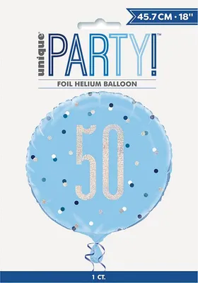 Produktbild von Folien Ballon Blue Dots Glitzer zum 50. Geburtstag